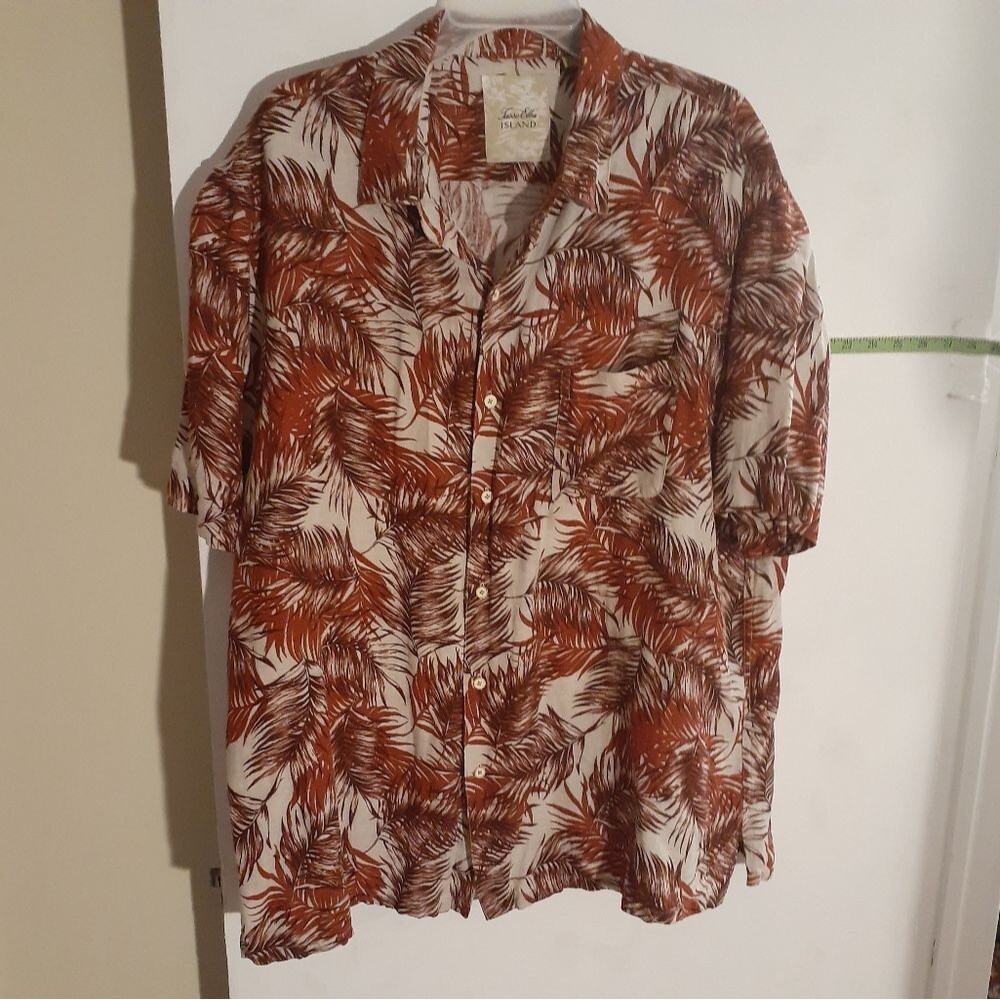 Tasso Elba shirt mens xxl 2x 2xl Island silk linen top red beige tropical summer